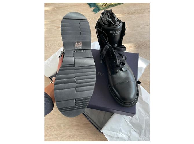 Prada Desert Boots Brushed Leather Ankle Boots - Size 43.5 Black - view 4