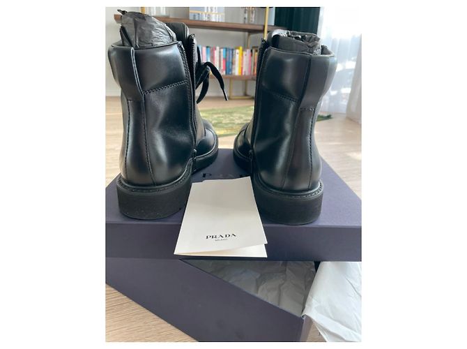 Prada Desert Boots Brushed Leather Ankle Boots - Size 43.5 Black - view 8