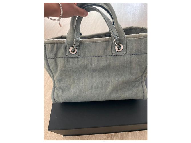 Borsa Chanel Deauville 29 Shopper in Denim Blu - vista 11