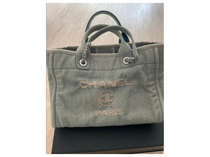 Borsa Chanel Deauville 29 Shopper in Denim Blu - vista 14