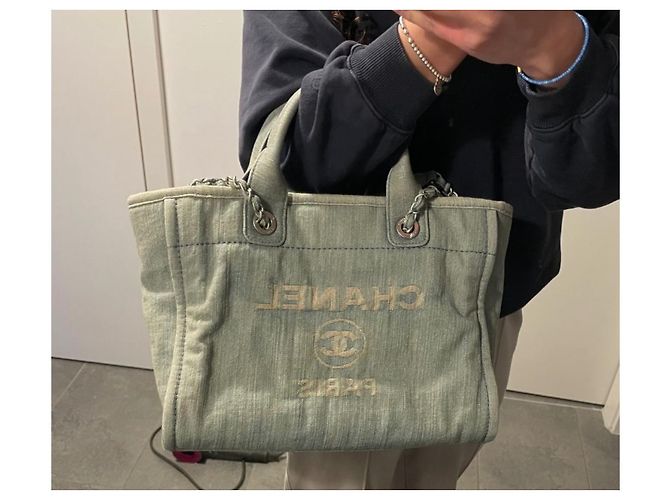 Borsa Chanel Deauville 29 Shopper in Denim Blu - vista 16