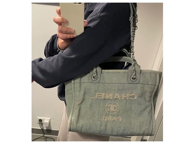 Borsa Chanel Deauville 29 Shopper in Denim Blu - vista 17