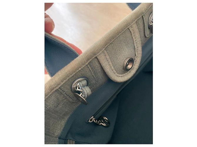 Borsa Chanel Deauville 29 Shopper in Denim Blu - vista 5