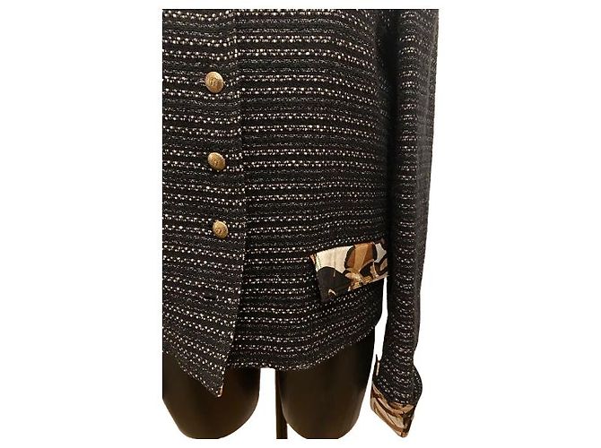 Timeless Giacca Chanel Black Tweed Silk Floral Collar SS2005 - vista 3