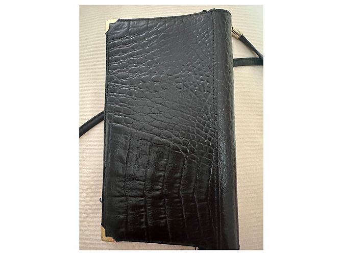 Borsa a pochette Delvaux in pelle nera effetto coccodrillo Nero - vista 4