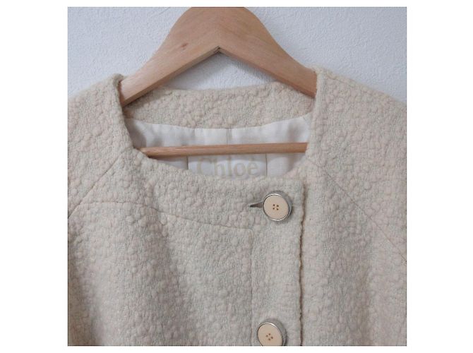 Chloé Abrigo de mezcla de seda y lana Chloe Beige Crudo - vista 5