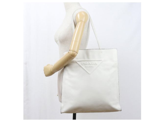 Borsa Tote in pelle bianca Prada Bianco - vista 8