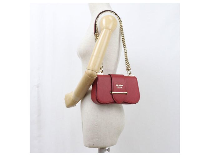 Borsa a tracolla in pelle Saffiano Prada Rosso - vista 8