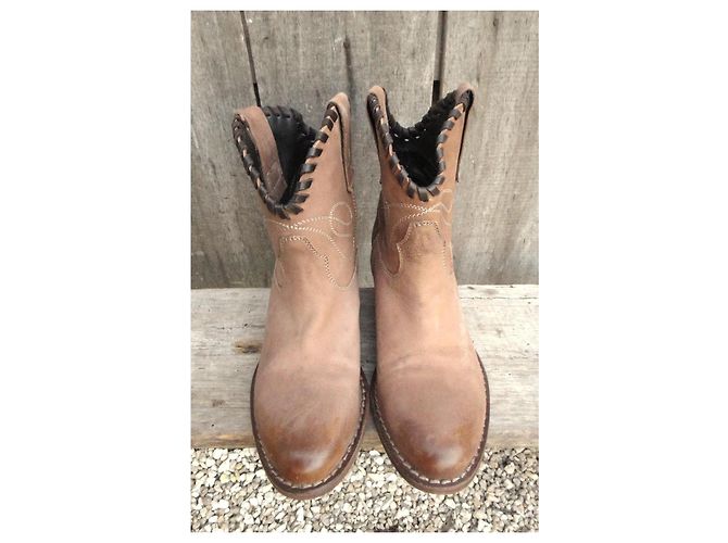 Autre Marque Via Roma 15 Botines Western de Piel Castaño Beige - vista 3