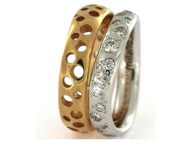 Anello Pomellato Milano in Oro Giallo e Bianco con Diamanti Argento D'oro - vista 2