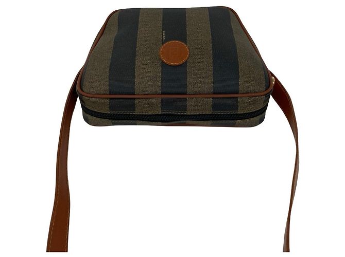 Fendi Schultertasche aus Leder mit Pequin FF Logo Muster Braun Schwarz Khaki - Ansicht 4