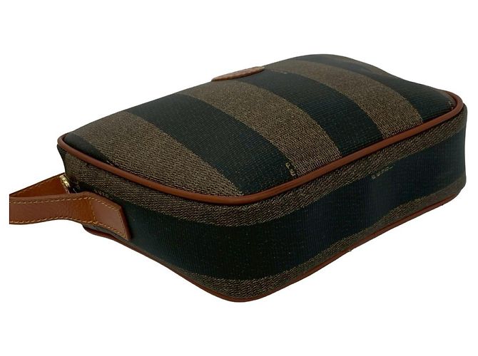 Fendi Schultertasche aus Leder mit Pequin FF Logo Muster Braun Schwarz Khaki - Ansicht 7