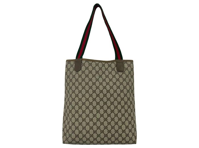Gucci Vintage Sherry Line GG Logo Ledertasche Braun Rot Grün - Ansicht 3