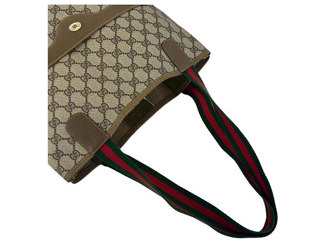 Gucci Vintage Sherry Line GG Logo Ledertasche Braun Rot Grün - Ansicht 4