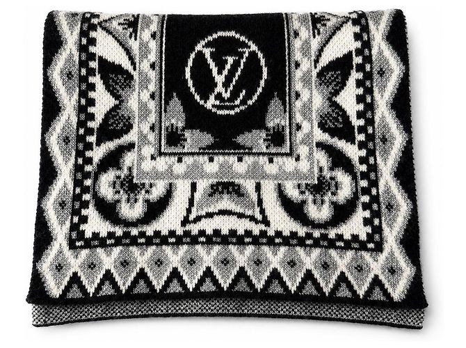 Louis Vuitton Monogram Schal Schwarz und Weiß Grau - Ansicht 3