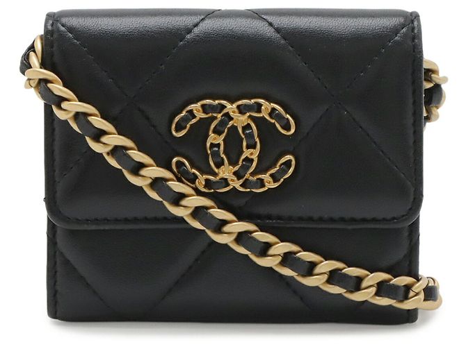 Portafoglio monete Chanel 19 Matelassé Coco Mark Chain Nero - vista 2