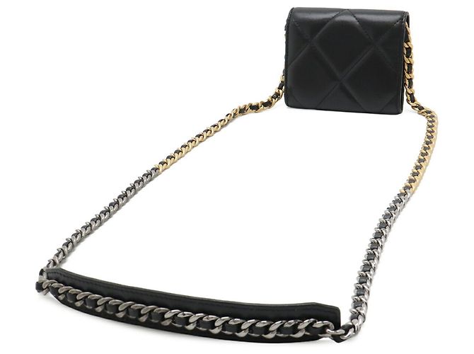 Portafoglio monete Chanel 19 Matelassé Coco Mark Chain Nero - vista 3