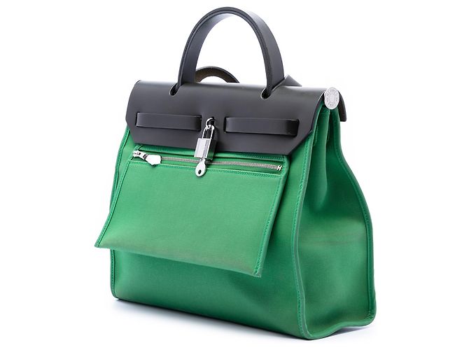 Hermès Herbag Zip 31 in tela militare verde e pelle vachette Hunter - vista 2
