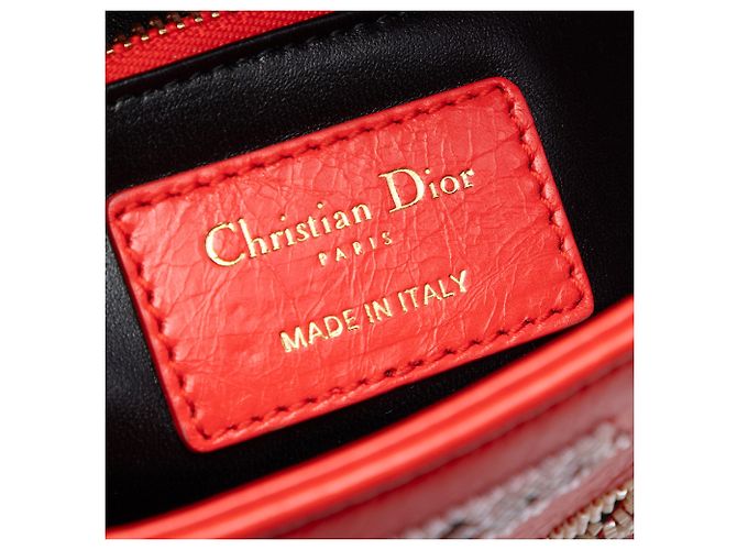 Lady Dior mini in pelle di vitello con perline rossa Rosso - vista 5