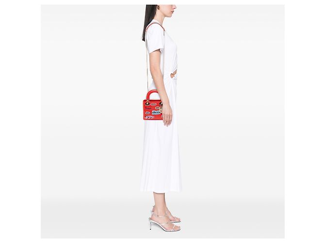 Lady Dior mini in pelle di vitello con perline rossa Rosso - vista 6