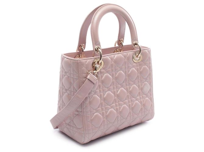 Lady Dior aus irisierendem Cannage-Lammleder in Rosa, Größe Medium Pink - Ansicht 2