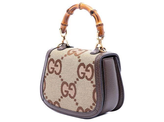 Borsa Gucci Beige Mini Jumbo GG Canvas 1947 Bamboo Top Handle - vista 2