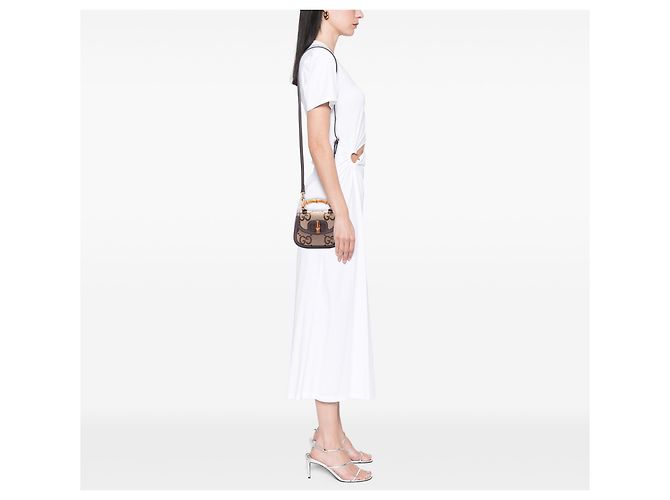Borsa Gucci Beige Mini Jumbo GG Canvas 1947 Bamboo Top Handle - vista 6