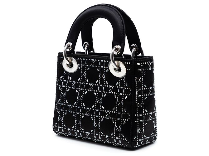 Lady Dior Mini in raso nero con cannage e decorazioni in strass e cristalli - vista 2