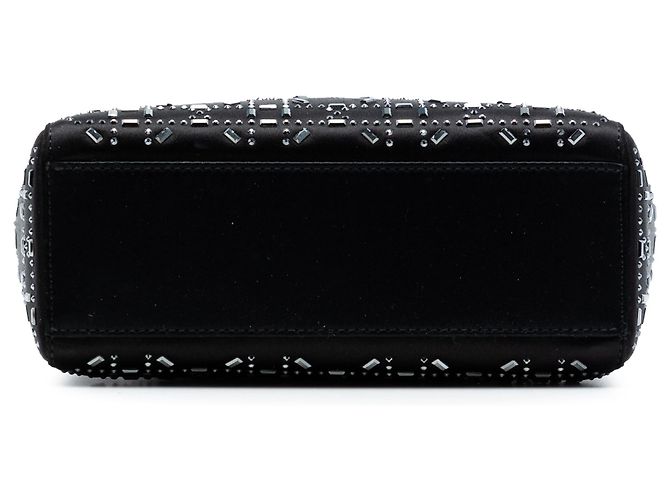 Lady Dior Mini in raso nero con cannage e decorazioni in strass e cristalli - vista 3