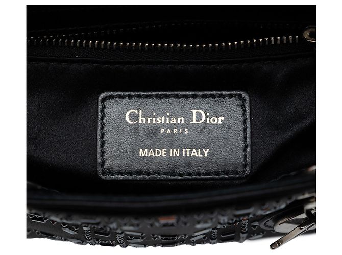Lady Dior Mini in raso nero con cannage e decorazioni in strass e cristalli - vista 5
