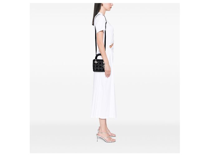 Lady Dior Mini in raso nero con cannage e decorazioni in strass e cristalli - vista 6