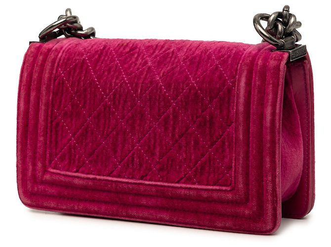 Chanel Boy Flap in velluto trapuntato rosa, piccolo - vista 2