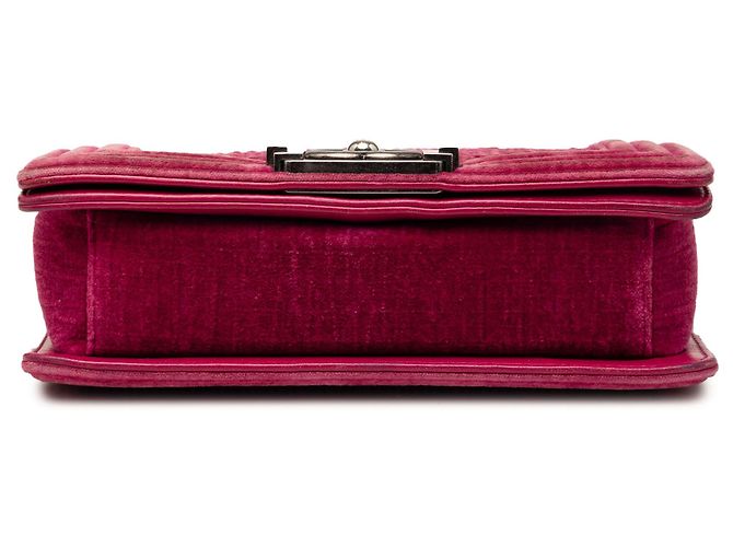 Chanel Boy Flap in velluto trapuntato rosa, piccolo - vista 3