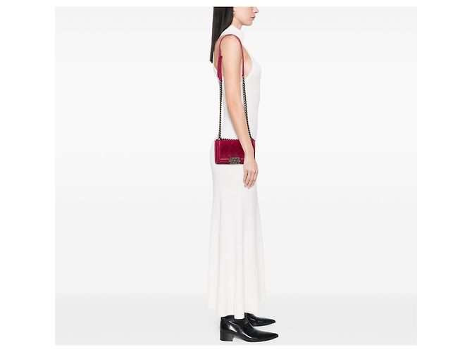 Chanel Boy Flap in velluto trapuntato rosa, piccolo - vista 9