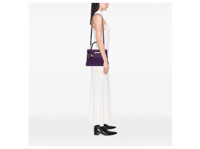 Hermès Purple Taurillon Clemence Kelly II Retourne 28 Porpora - vista 6