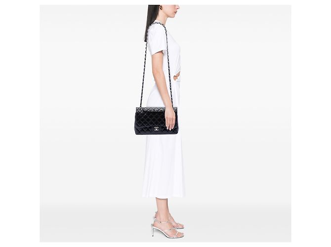 Chanel Black Jumbo Classic Lambskin Double Flap Nero - vista 6