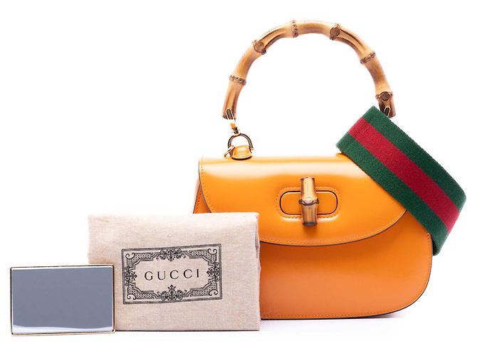 Borsa Gucci Orange Small Calfskin Web Bamboo 1947 in pelle di vitello Arancione - vista 7