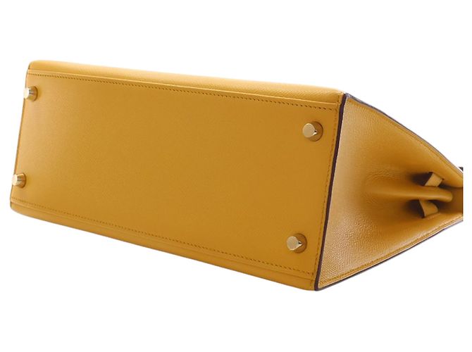 Hermès Kelly II Sellier 28 in pelle Epsom gialla Giallo Senape - vista 12