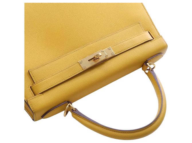 Hermès Kelly II Sellier 28 in pelle Epsom gialla Giallo Senape - vista 14