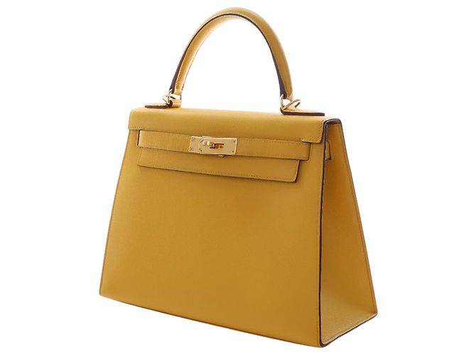 Hermès Kelly II Sellier 28 in pelle Epsom gialla Giallo Senape - vista 3