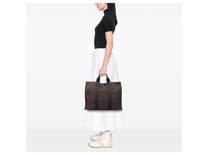 Hermès Herline MM in tela marrone Marrone scuro - vista 7