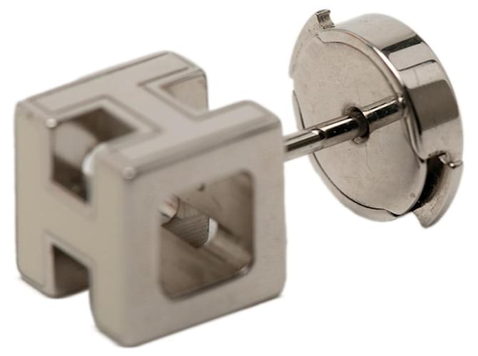 Hermès Orecchini a lobo Hermes Cage d'H H-Cube Logo Argento Bianco - vista 4