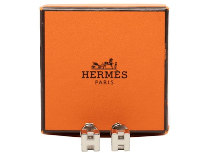 Hermès Orecchini a lobo Hermes Cage d'H H-Cube Logo Argento Bianco - vista 5
