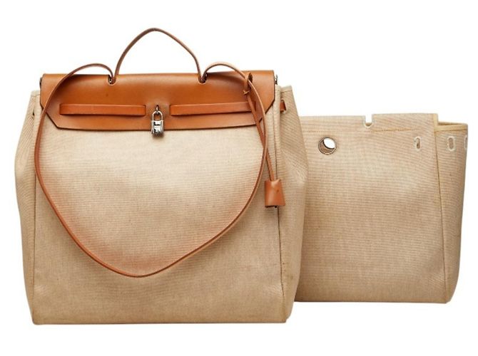 Hermès Borsa Tote Hermes Herbag MM Marrone Crudo - vista 20