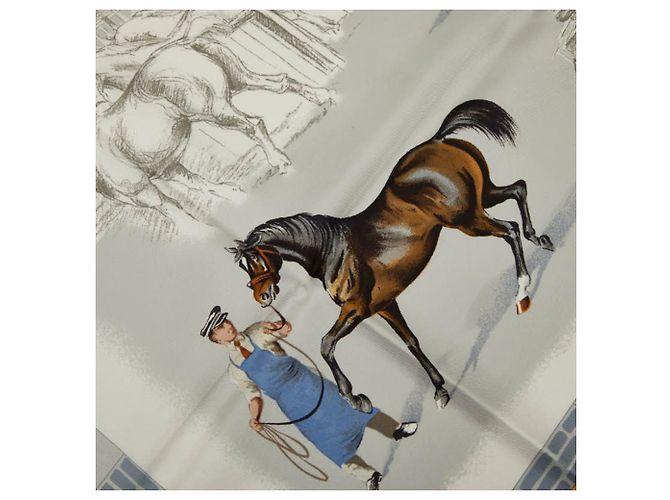 Foulard Carré 90 Les Haras Nationaux Hermès Multicolore Blu chiaro - vista 2