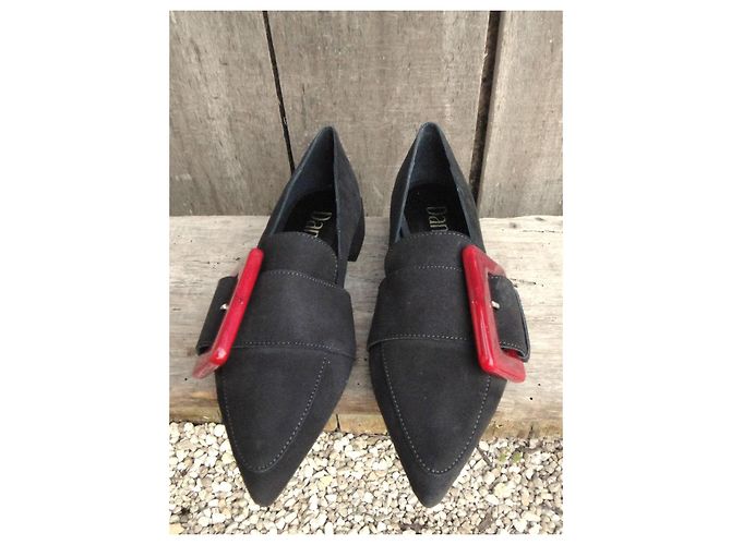 Autre Marque Mocassini in Camoscio Dansi con Fibbia Rossa, 36 Nero - vista 6
