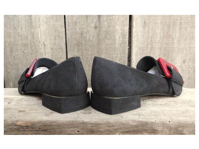 Autre Marque Mocassini in Camoscio Dansi con Fibbia Rossa, 36 Nero - vista 7