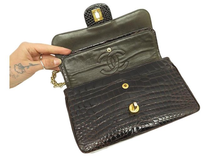 Timeless VINTAGE CHANEL CLASSIC TIMLESS MEDIUM KROKODILLEDER HANDTASCHE Braun - Ansicht 10