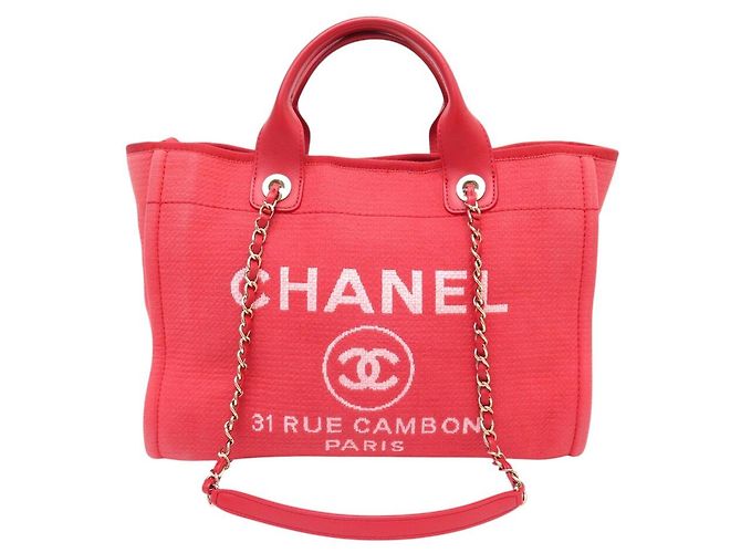 BORSA A TASCA CHANEL DEAUVILLE SHOPPING PM IN TELA ROSA - vista 2