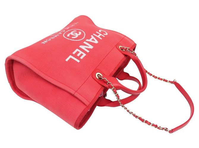 BORSA A TASCA CHANEL DEAUVILLE SHOPPING PM IN TELA ROSA - vista 3
